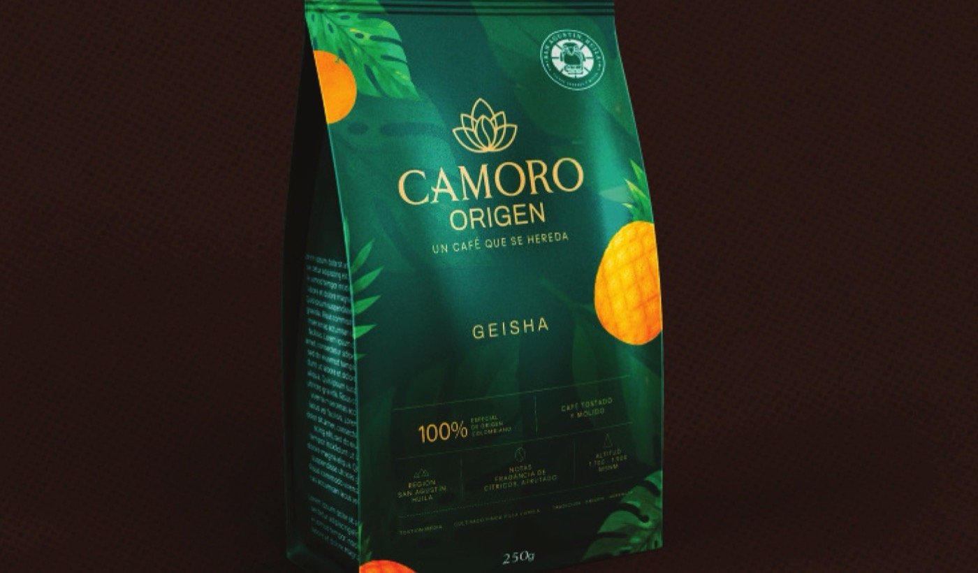 Empaque de café Camoro Origen variedad Geisha