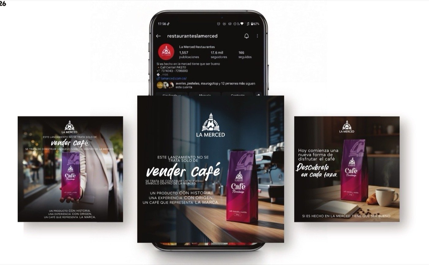 Campaña de lanzamiento del café de La Merced en piezas digitales